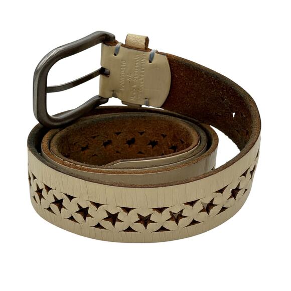 One Star Cutout Leather Belt Women XL Cream Western Boho Rustic Rodeo Everyday - Picture 6 of 10